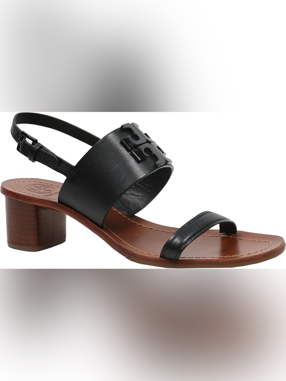 Tory Burch Black Leather Block Heel Slingback Sandals 6.5